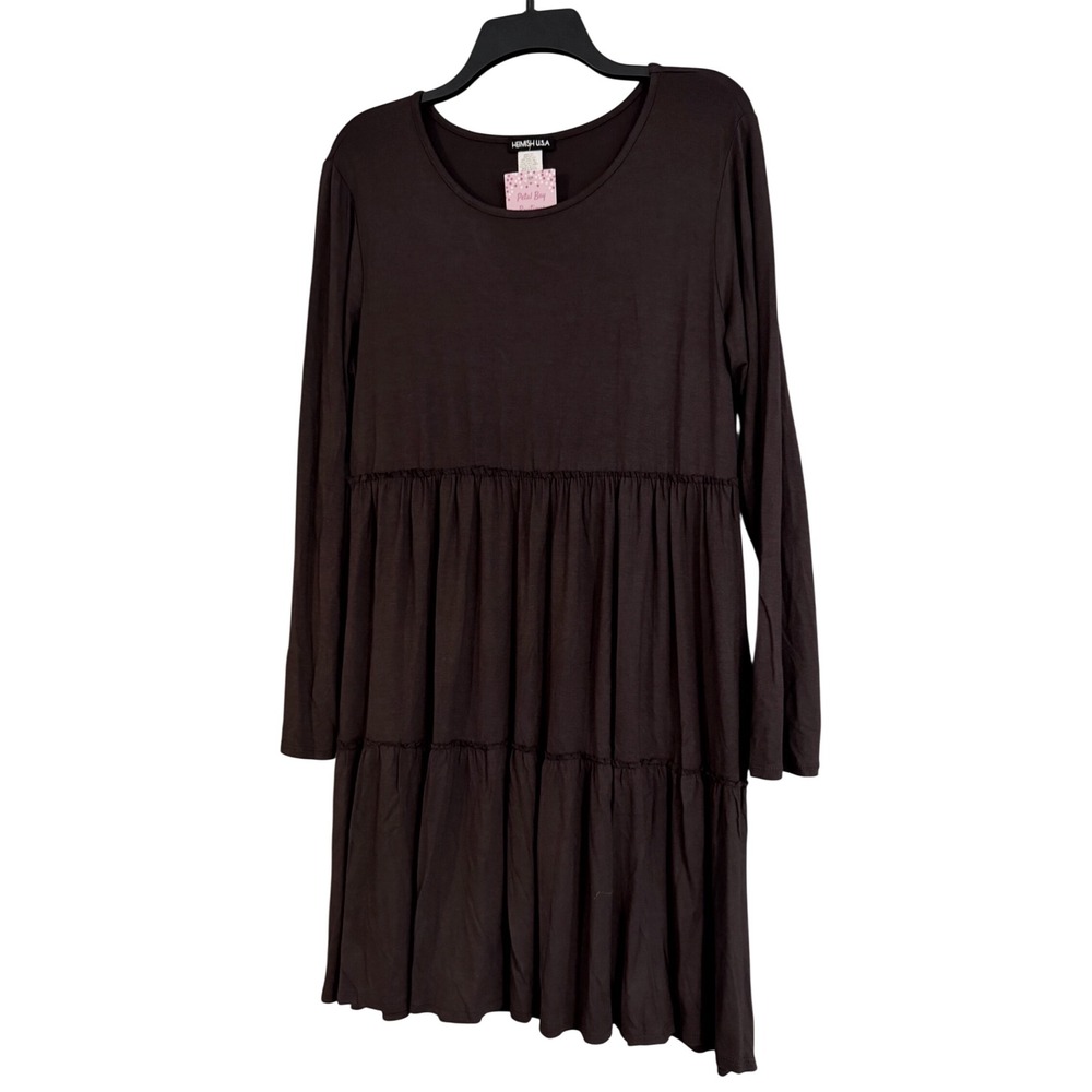 Heimish USA Tiered Babydoll Dress Womens Large Black New Long Sleeve Mini